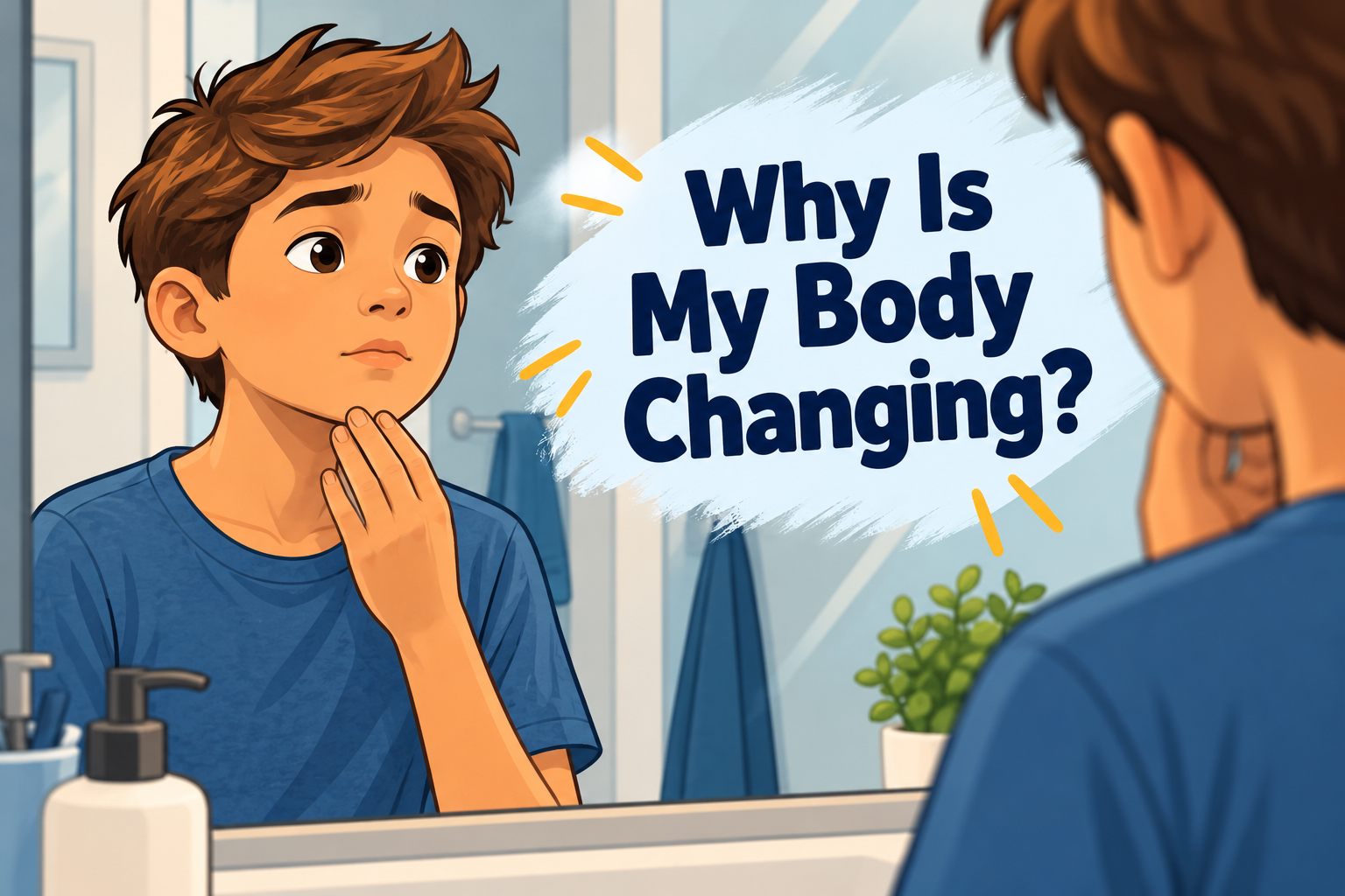 Young person noticing normal body changes and development