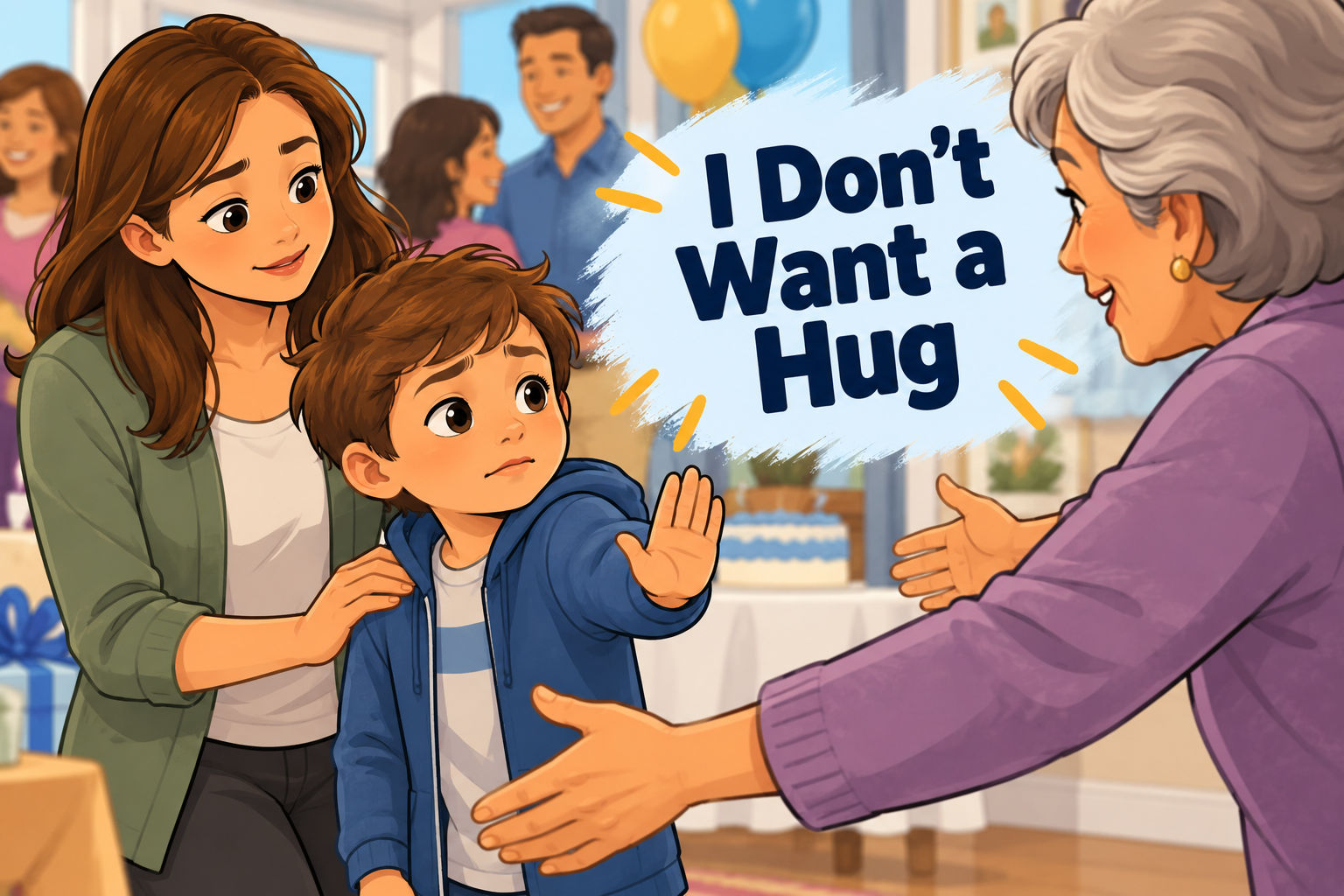Child expressing a boundary about unwanted affection